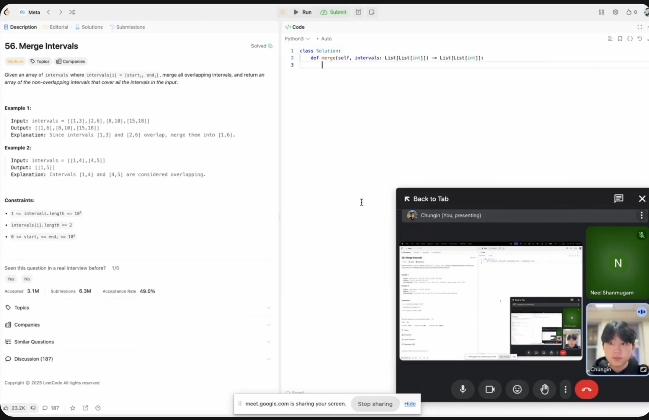Interviewer's view showing natural coding behavior
